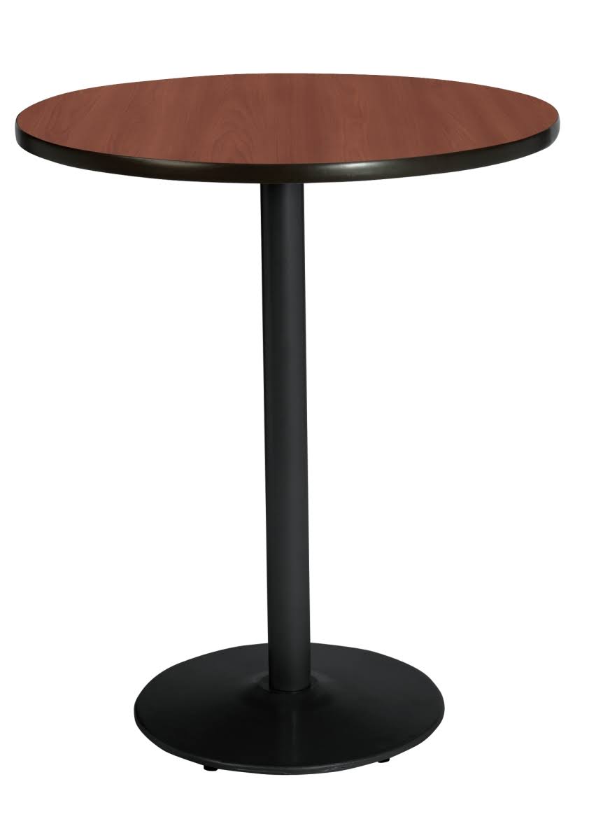KFI 30x22 Round Pedestal Table with Mahogany Top Round Black Base Bistro Height