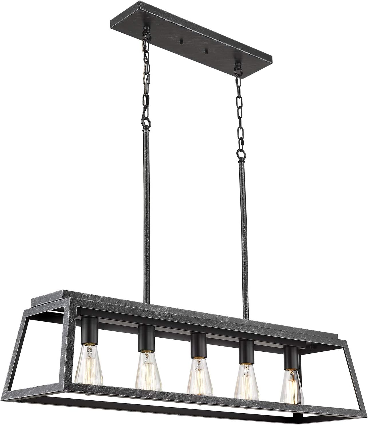 Eapudun 38-Inch 5-Light Kitchen Island Lighting, Farmhouse Linear Chandelier for Dining Room Pool Table Pendant Light Fixture, Matte Black and Wooden Finish, PDA1272-FBDT