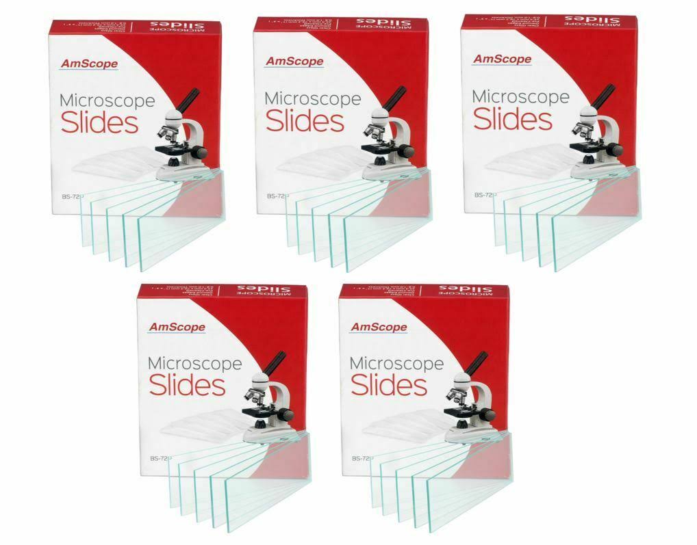 Amscope 5-Pack of 72 Blank Microscope Slides W Ground Edges Cleaned 360 Total