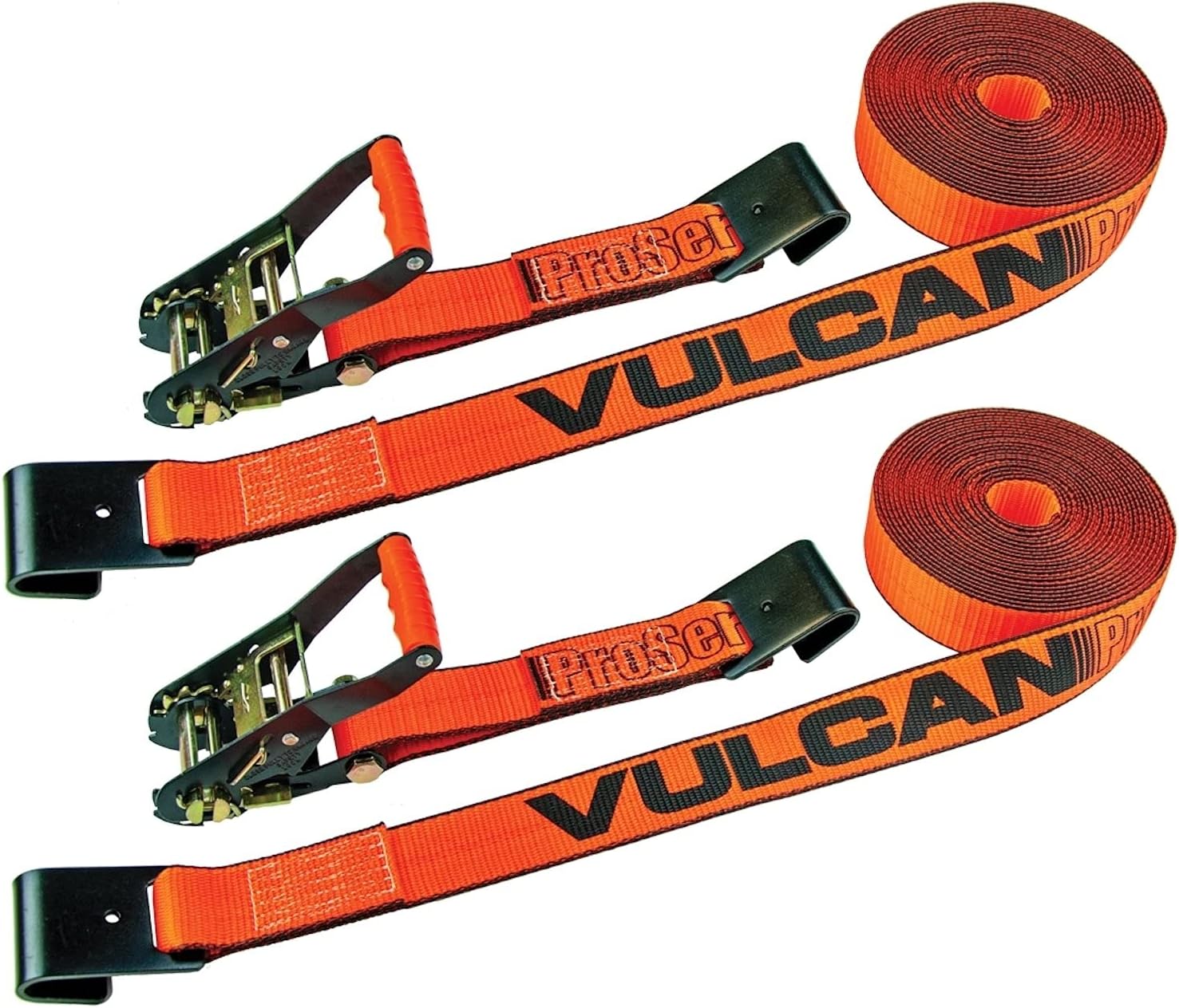 VULCAN Ratchet Strap with Flat Hooks - 2 Inch x 27 Foot, 2 Pack - PROSeries - 3,300 Pound Safe Working Load Pack of 2