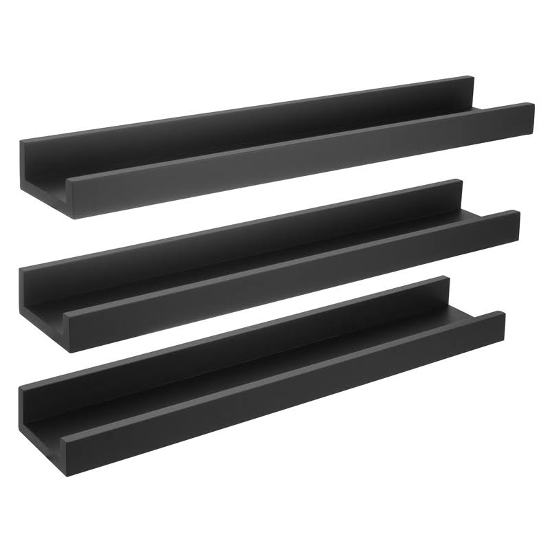 Pemberly Row Modern Edge Frame Ledge Set of 3 Black Engineered Wood