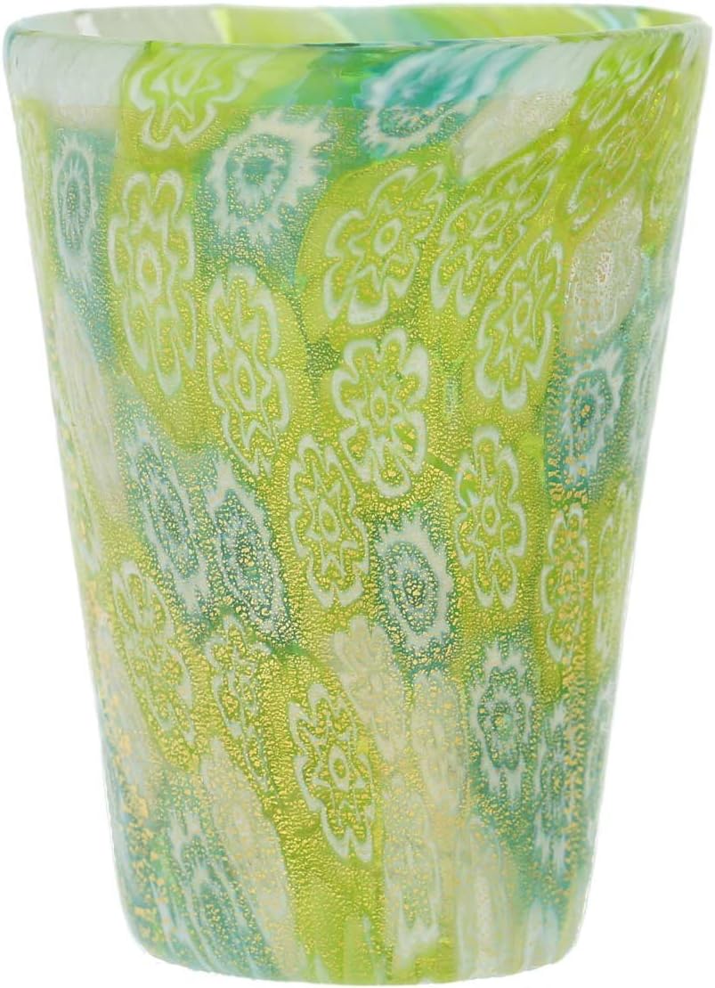 GlassOfVenice Murano Glass Millefiori Shot Glass - Green Gold Pack of 2