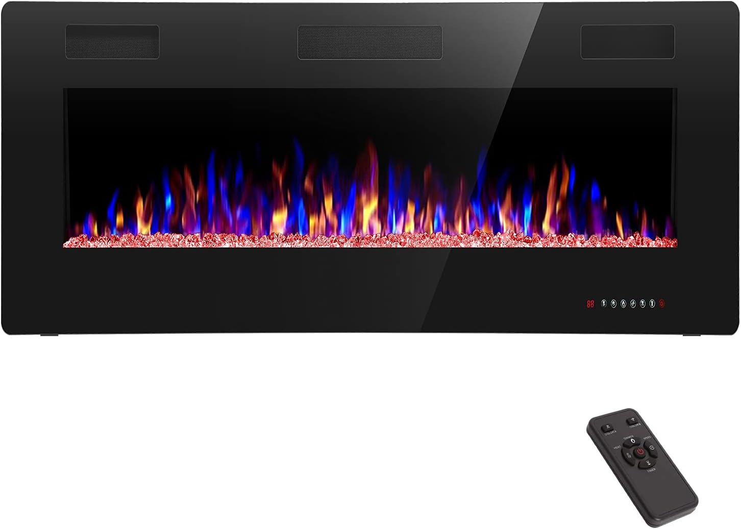 ZAFRO Electric Fireplace, Recessed Wall Mounted Electric Fireplace, in-Wall Electric Fireplace with Adjustable Flame Brightness & Speed, Multicolor Electric Fireplace, 750W/1500W, Black (30 Inches)
