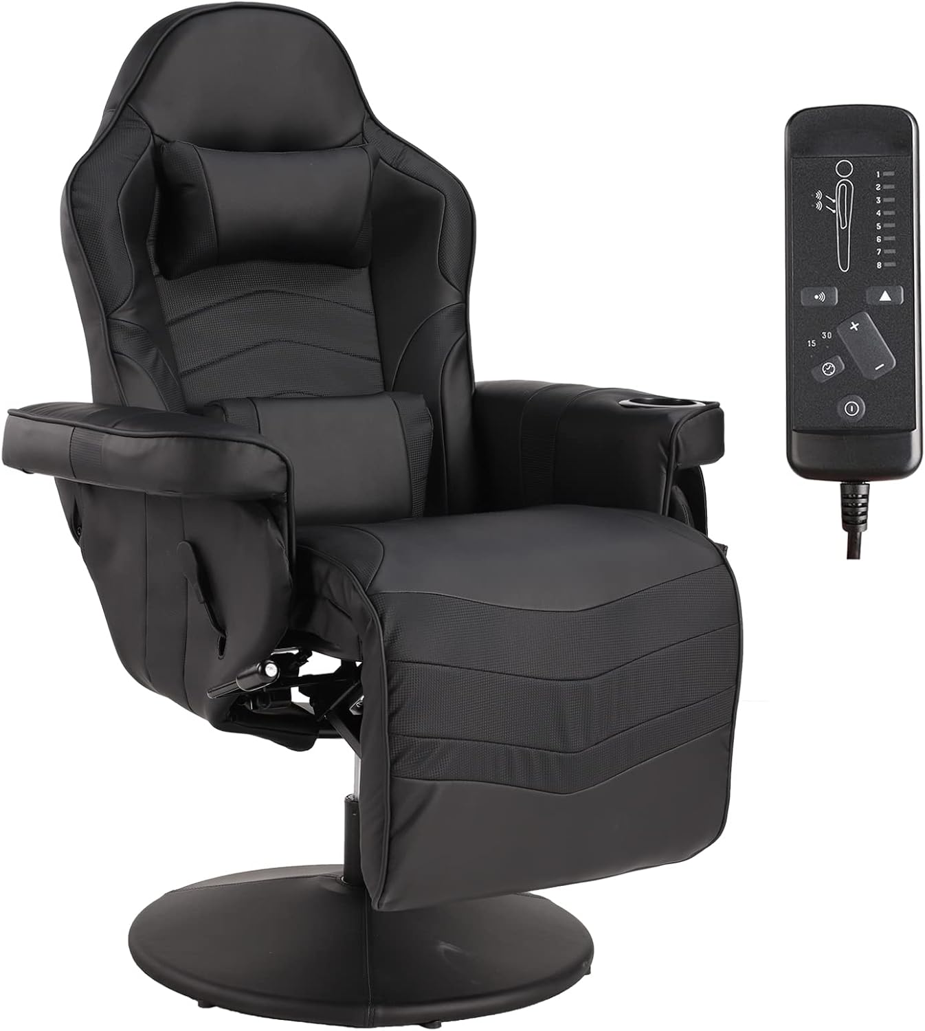 LEISU Massage Gaming Chair, Racing Gaming Swivel Recliner w/Adjustable Backrest and Footrest Cup Holder, Ergonomic High Back PU Leather Computer Office Chair (Black)