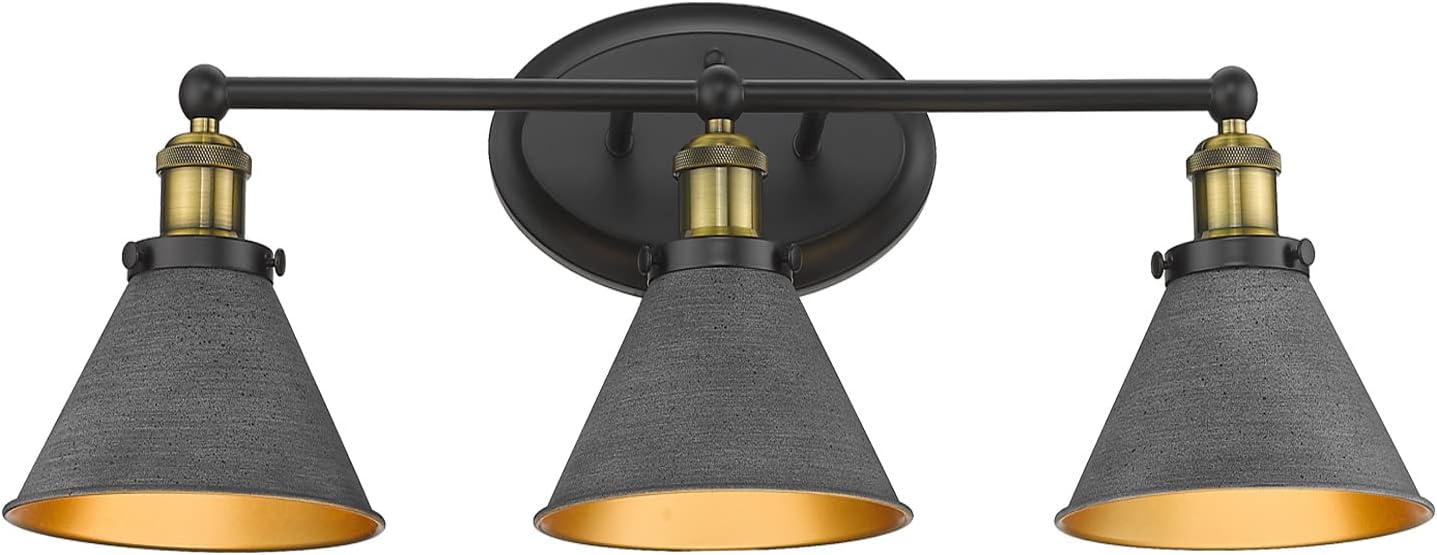 Osimir Farmhouse Bathroom Vanity Light Fixtures, 3-Light Bathroom Light Fixtures in Stone Black Cones Shade, 27 inch Lager Bathroom Lights Over Mirror, WL9172-3
