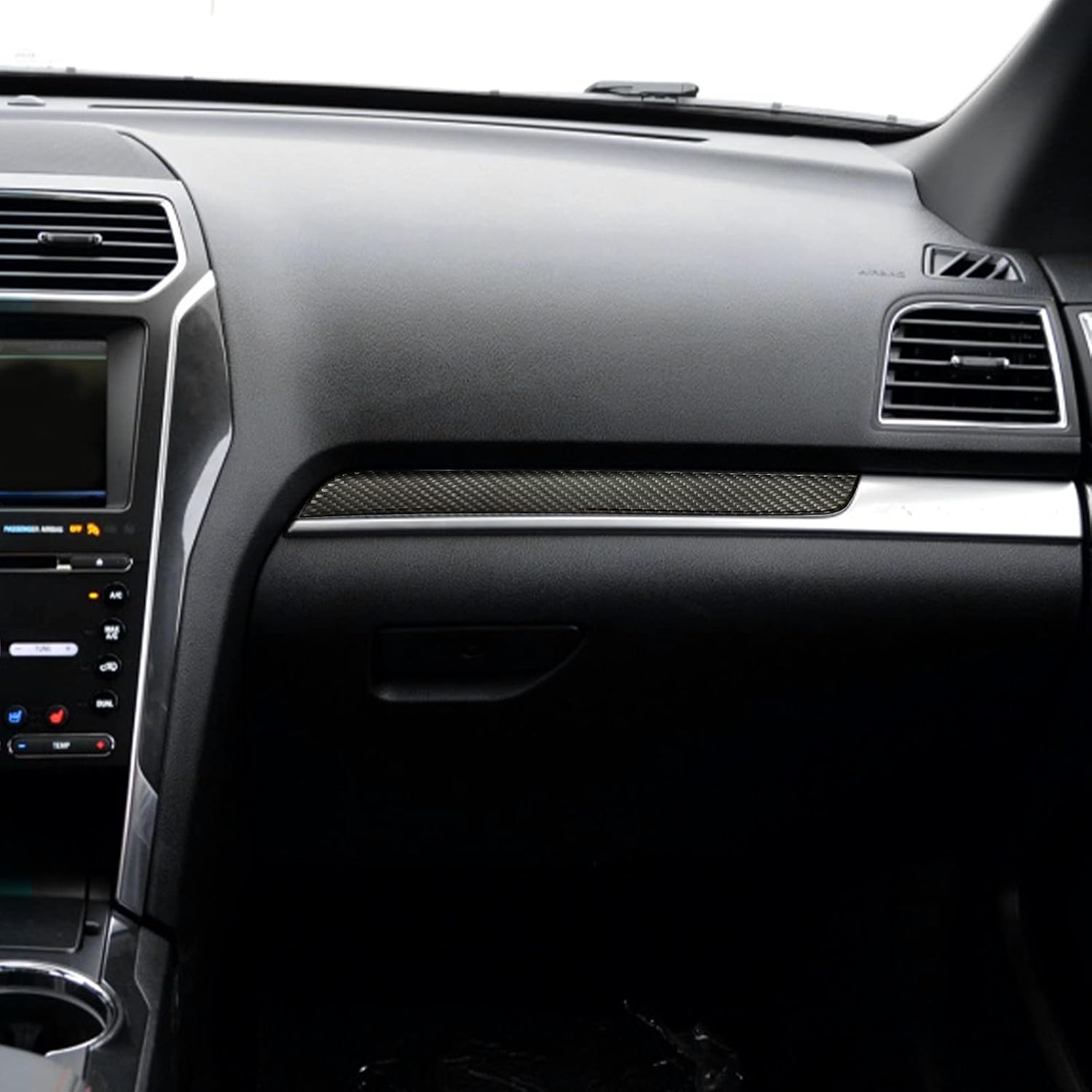 SUNJIKA Compatible with 1PCS Carbon Fiber Dashboard Co-Pilot Storage Box Decorative Strip Trim Cover Sticker Interior Accessories for Ford Explorer 2013 2014 2015 2016 2017 2018 (Black)