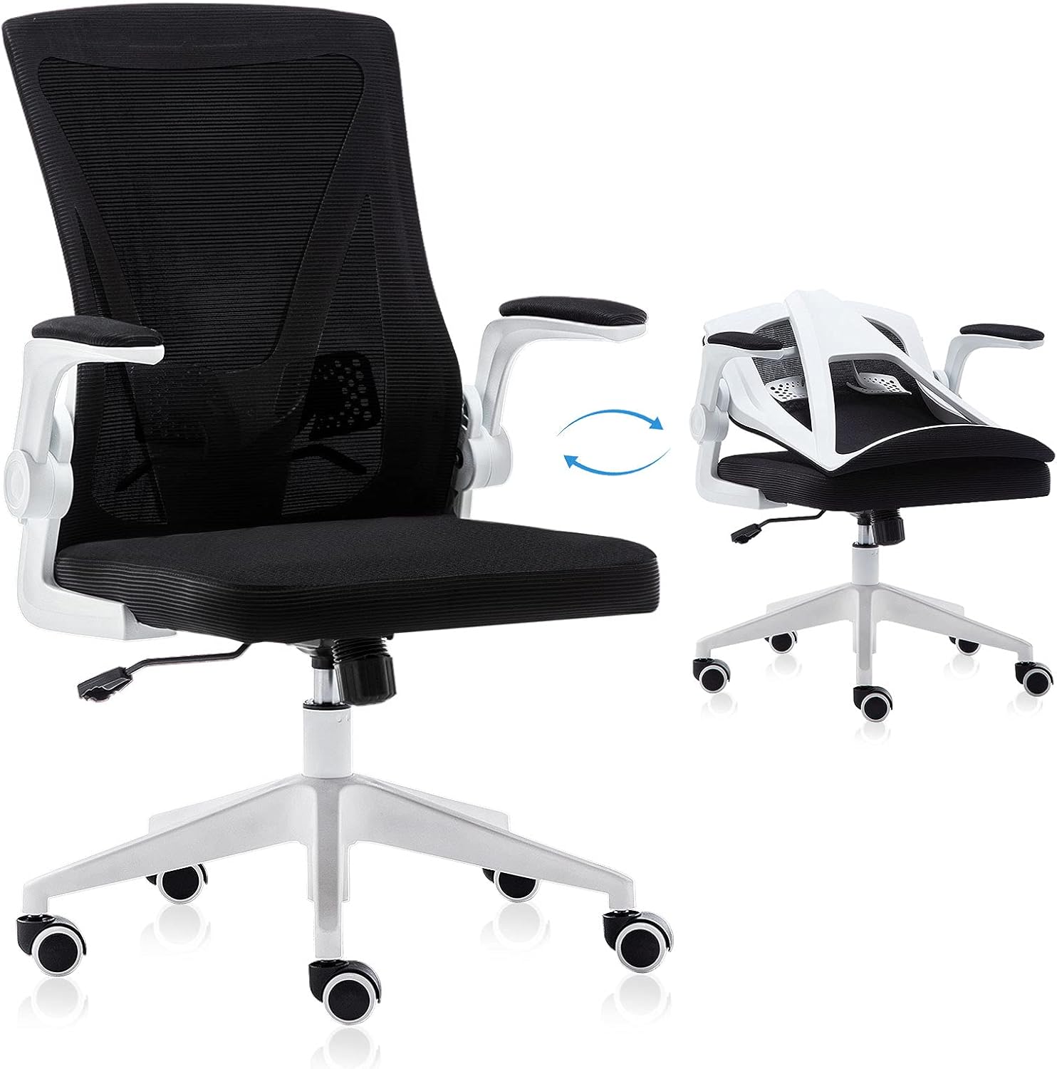 Mesh Office Chair, Toszn Ergonomic Desk Chair with Adjustable Height, Swivel Computer Mesh Chair with Lumbar Support and Flip-up Arms, Backrest with Breathable Mesh,White+Grey
