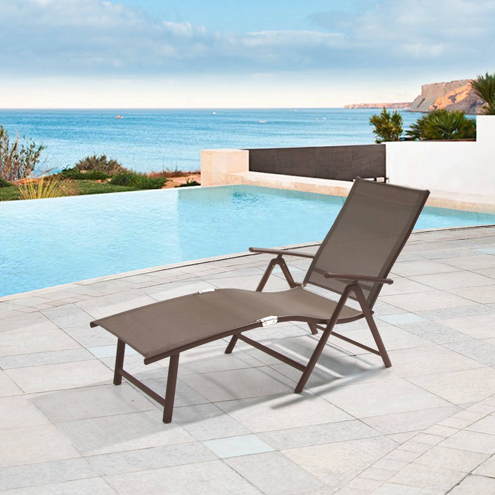 Outdoor Aluminum Adjustable Chaise Lounge - Brown/Black - Crestlive Products