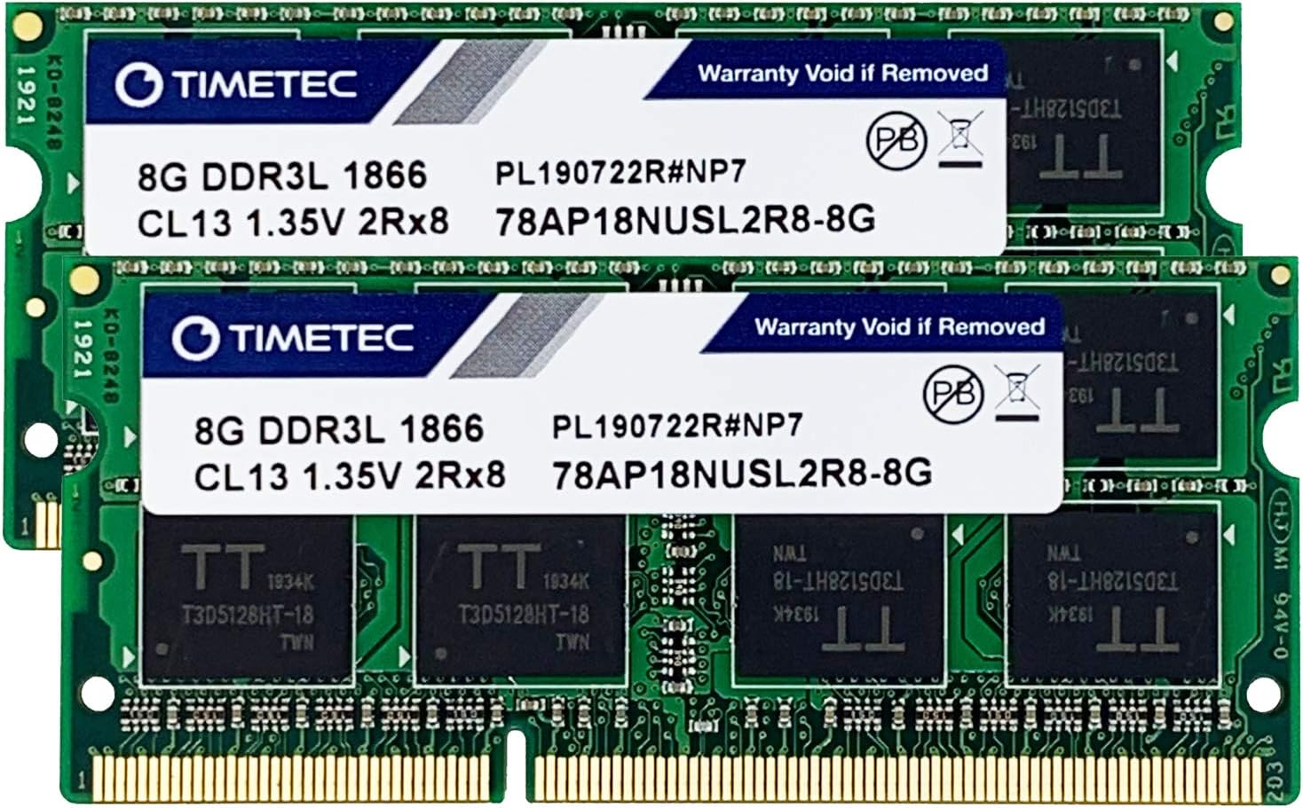 Timetec 16GB KIT(2x8GB) DDR3L / DDR3 1866MHz PC3L-14900 / PC3-14900 Non-ECC Unbuffered 1.35V / 1.5V CL13 2Rx8 Dual Rank 204 Pin SODIMM Laptop Notebook PC Computer Memory RAM Module Upgrade Pack of 2