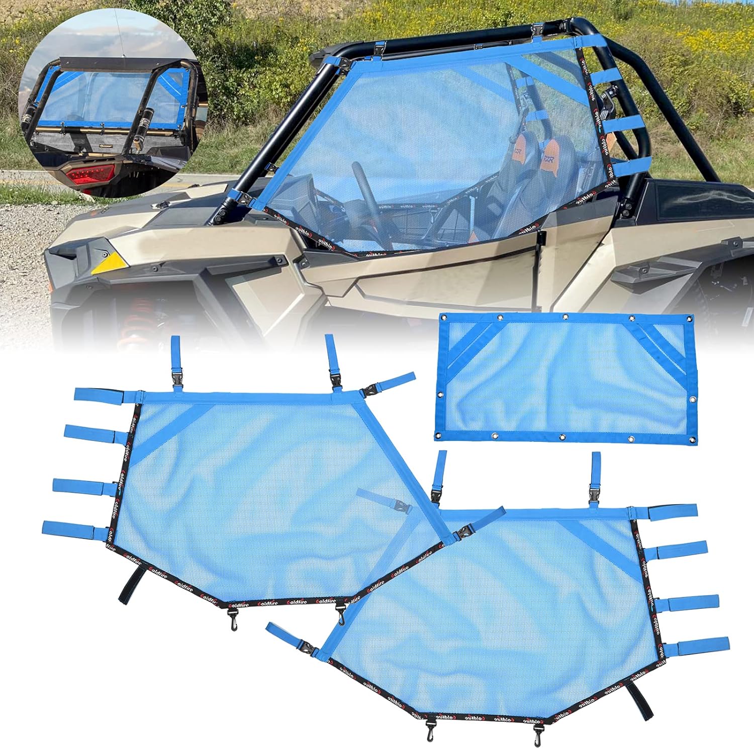 Sresk RZR Shade Nets/UTV Window Net/Roll Cage Mesh Guard for Polaris RZR/ATV Cabs and Roofs (Black) Pack of 2