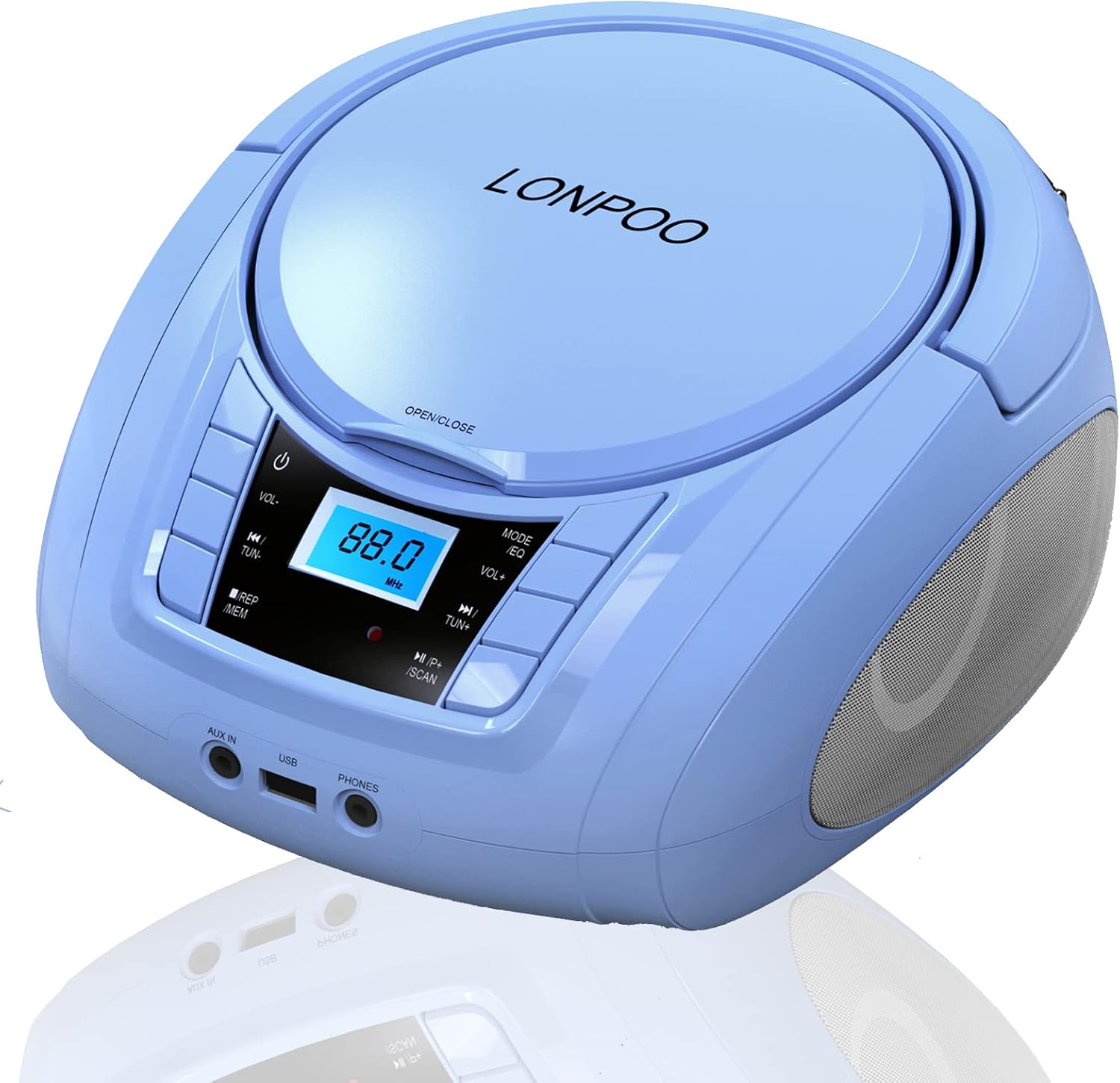 Kids CD Player Boombox Portable - Bluetooth, FM Radio, USB Input, AUX-in, Headphone Output, Stereo Sound, AC/DC Operated (Blue) Pack of 2