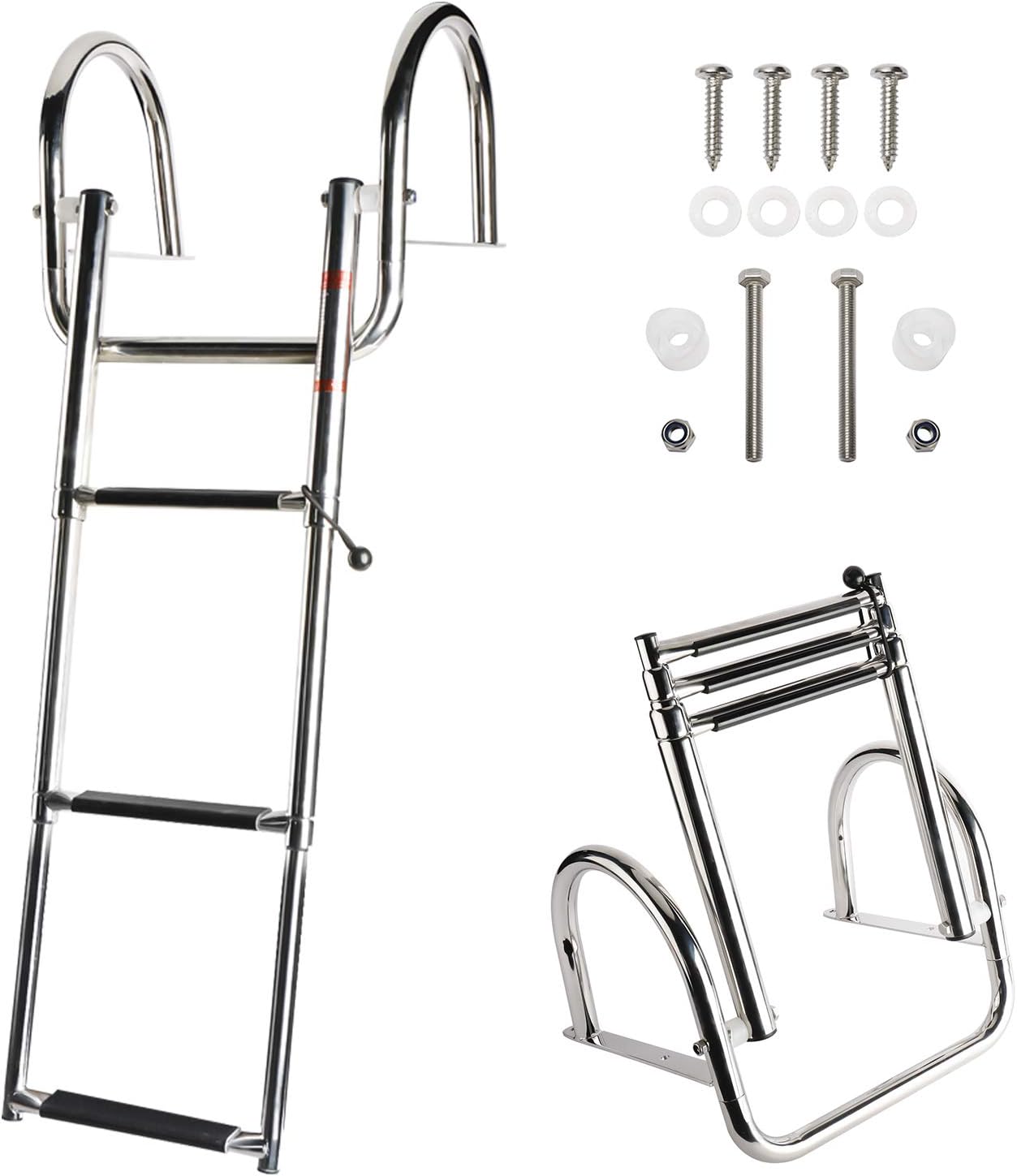HYDDNice 3 Step Pontoon Boat Ladder Stainless Steel Telescoping Inboard Ladder Dock Ladder Pack of 2