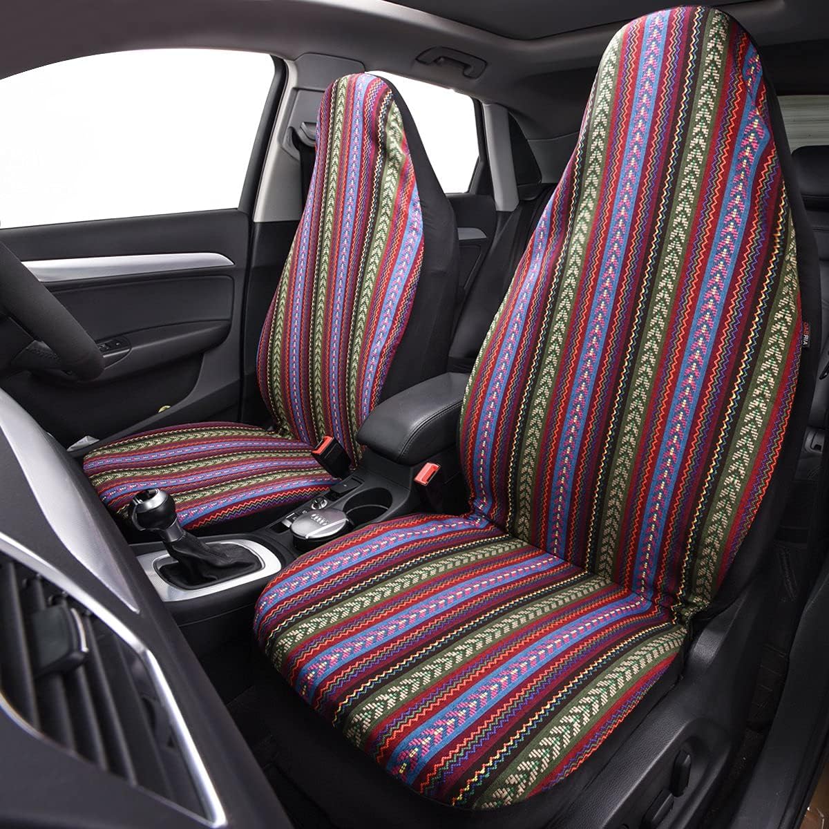 HORSE KINGDOM Universal Boho Car Seat Cover High Back Ethic Style, Two Front, Breathable, Fit for Cars, Vans, Trucks, Sedans(Two Front, Colorful)