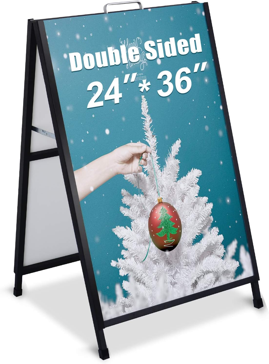 T-SIGN Heavy Duty Portable A-Frame Sidewalk Curb Sign 24 x 36 Inch Slide-in Folding Black Coated Metal Double-Sided, 2 Corrugated Plastic Poster Board