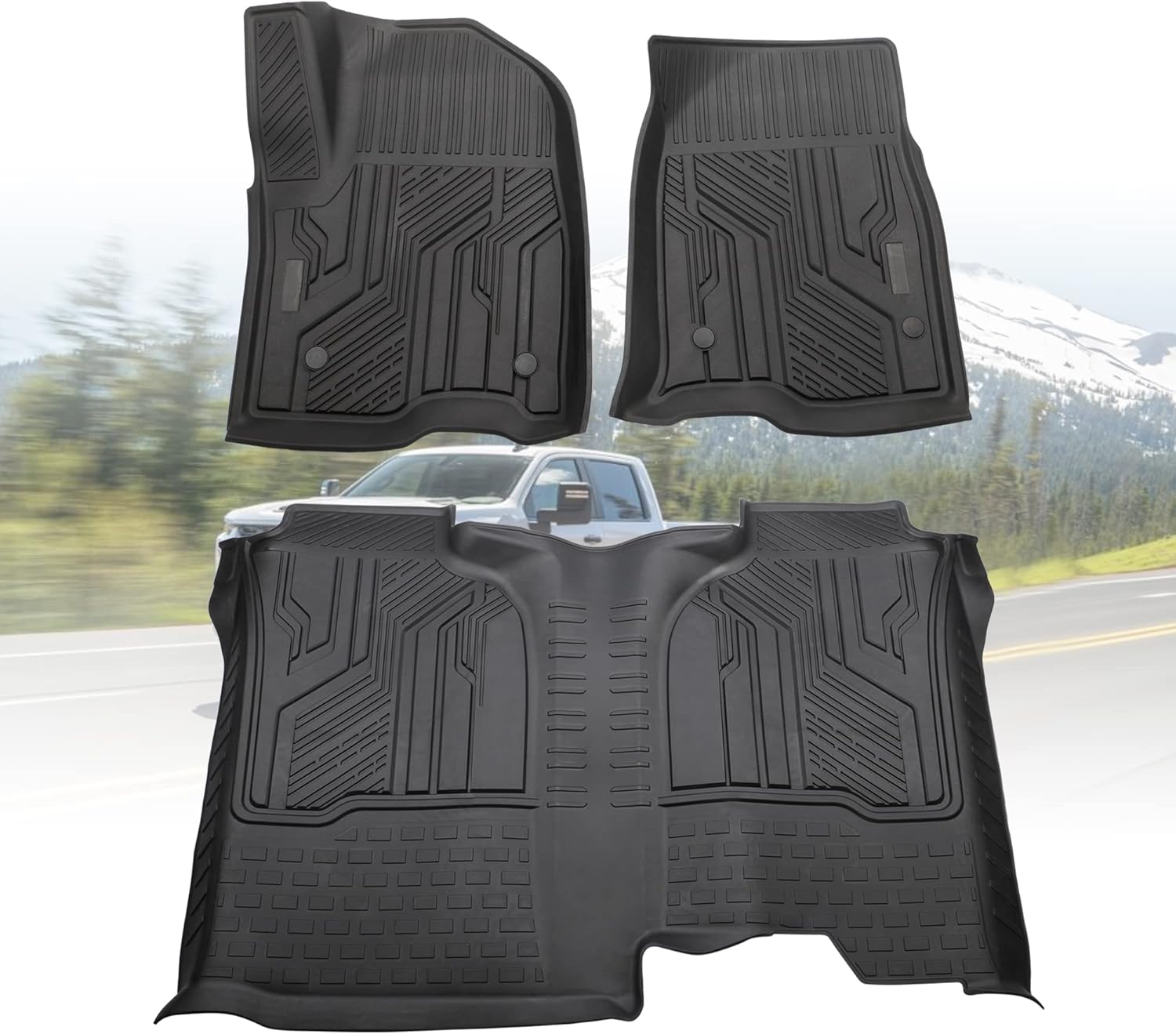 PROEZE Floor Mats Compatible for 2019-2022 Silverado / Sierra 1500 2500 HD 3500 HD Crew Cab, No Rear Underseat Storage Box, Black TPE All Weather Protective Front & Rear Rows