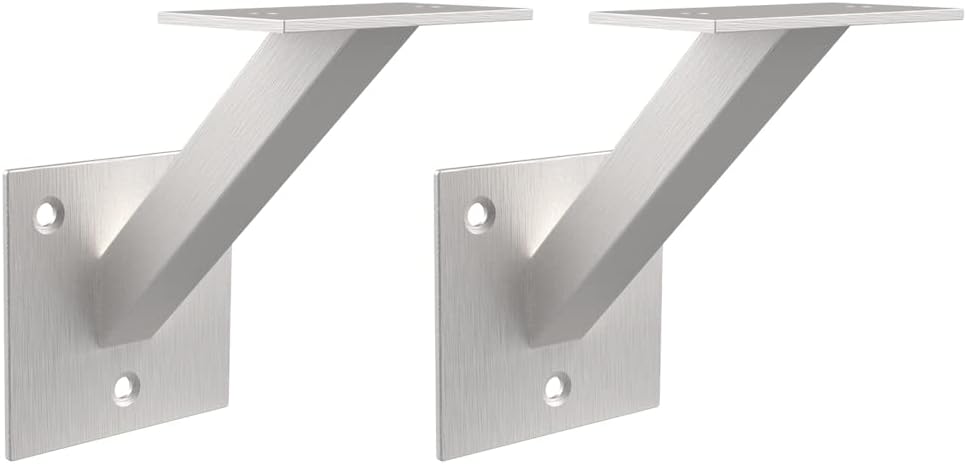 AMSOOM Handrail Bracket Heavy Duty Steel Stair Parts for Wall Mounted Staircase Railings Accessories Stairway Support Hardware for Wood Flat Square Railings-Silver, 2 Pack