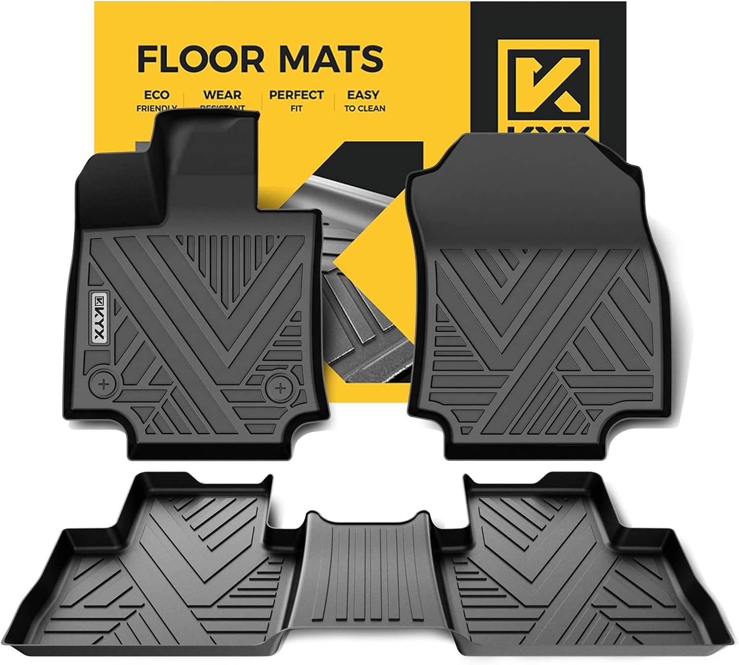KYX Floor Mats Fit for 2019 2020 2021 2022 RAV4 (Not for Hybird), All Weather Protection Floor Liners Includes 1st and 2nd Row Front & Rear, Custom Fit Car Mats TPE Black