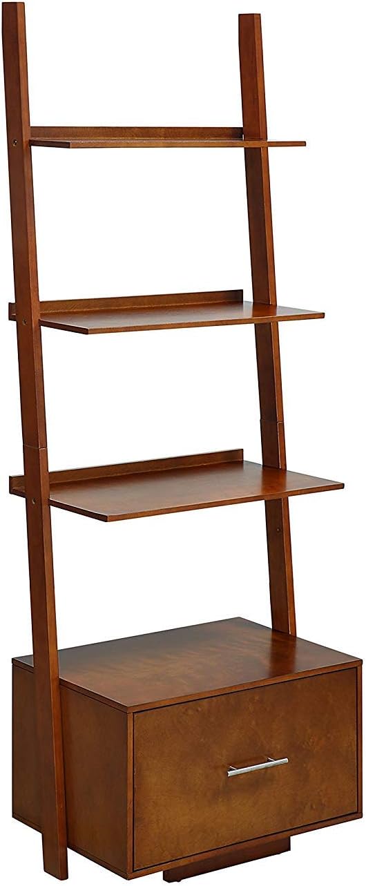 Convenience Concepts American Heritage Ladder Bookcase with File Drawer, Black