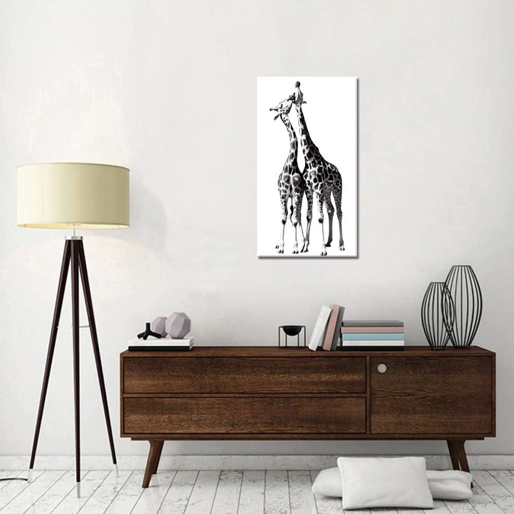 Artsbay African Giraffe Canvas Prints Wall Art Decor Black and White Funny Animal with Love Pictures Prints on Giclee Artwork Gallery Wrapped Painting Stretched and Framed Ready to Hang for Home Room Decoration 20