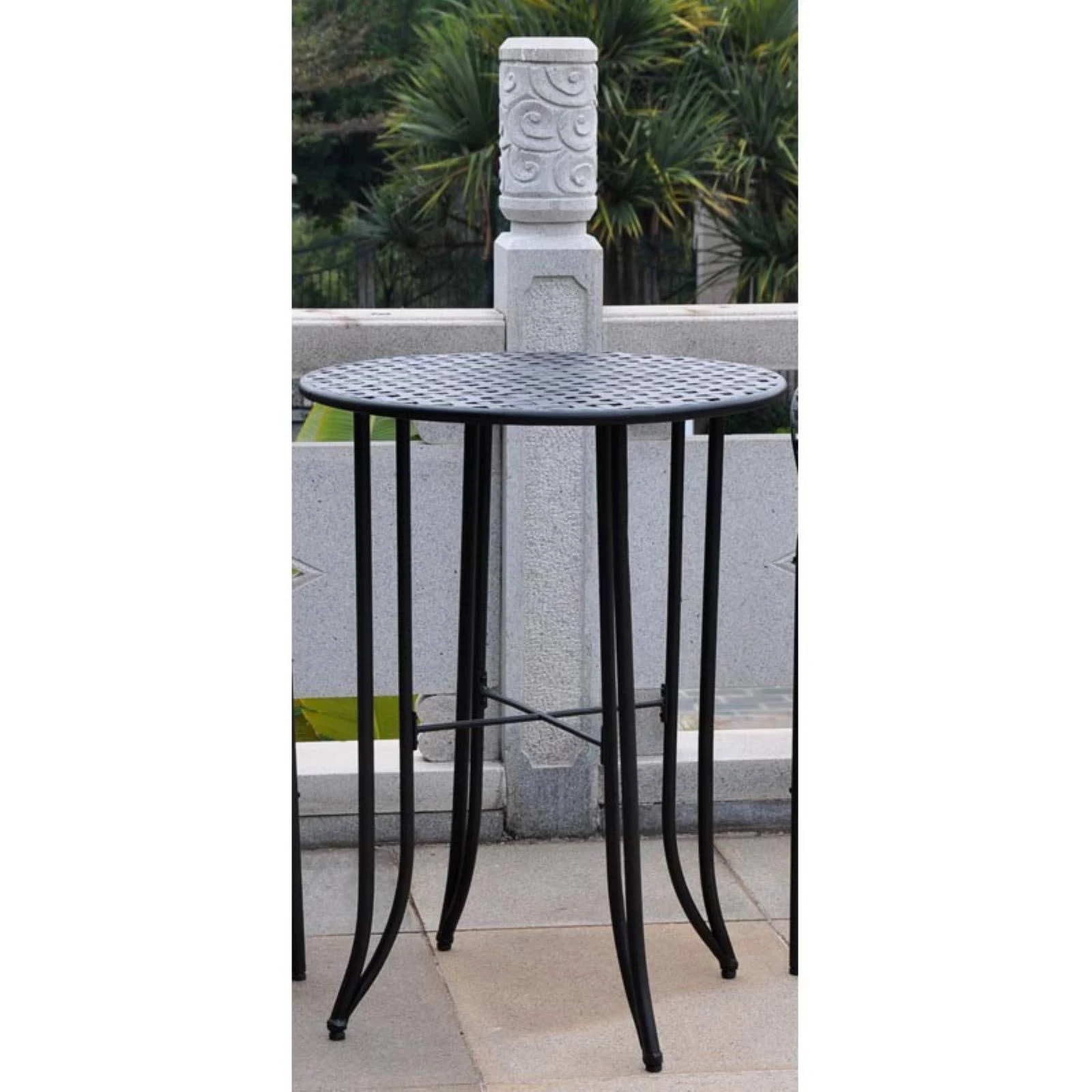 International Caravan Mandalay Bar Height Iron Patio Table, Antique Black