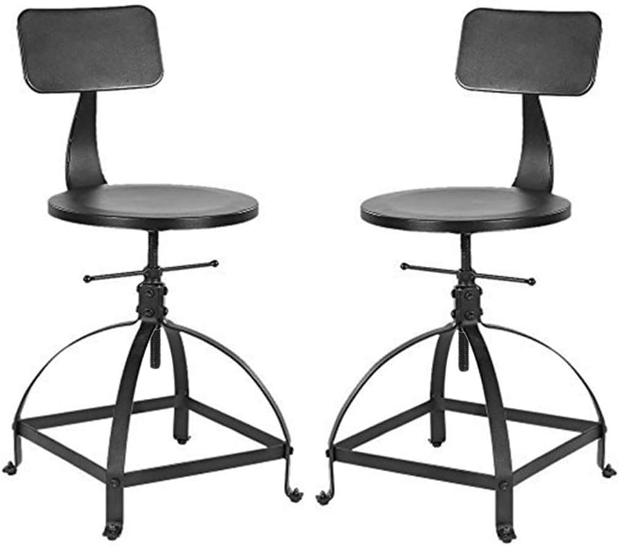 BOKKOLIK Industrial Bar Stools with Back-Set of 2-Counter Height Adjustable 19-26inch-Kitchen Island Stool-Guest Chair with Backrest