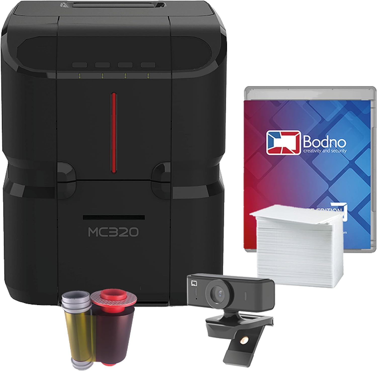 Matica MC320 Direct-to-Card Single Sided ID Card Printer & Complete Supplies Package with Bodno Bronze Edition ID Software