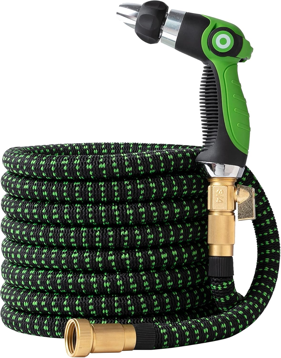 Garden Hose Flexible Expandable Retracting - Green Friendly Home Kink Free Durable Water Hose, Strongest Fabric Multi Latex Core, Solid Brass Fittings Lightweight Heavy Duty (Black Green 75 FT) Pack of 2