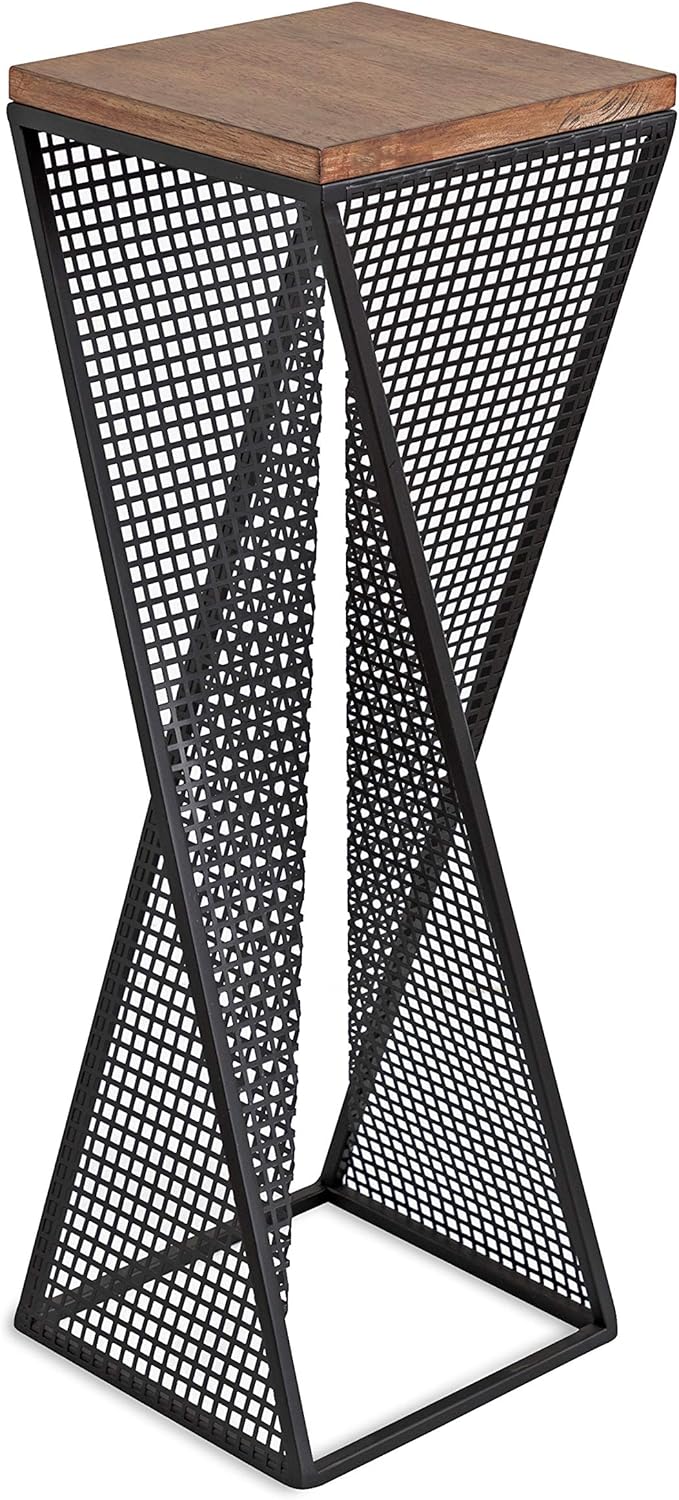 Kate and Laurel Elita Gray Wood and Metal Pedestal End Table, 10