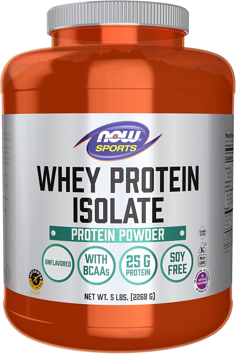NOW Sports Nutrition, Whey Protein Isolate, 25 G With BCAAs, Unflavored Powder, 5-Pound Pack of 2