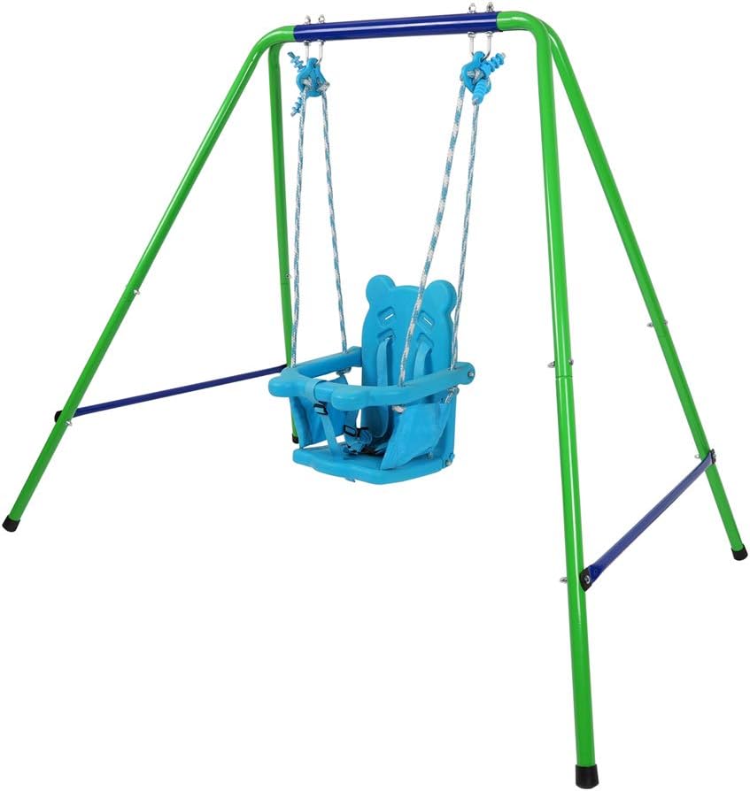 Glitterstar My First Toddler Swing, Heavy-Duty Baby Play and Swing Sets Indoor/Outdoor Swing Seat with Safety Harness, Toddler Swing Playset for Kids Baby Gift, Courtyard Garden Backyard, Blue