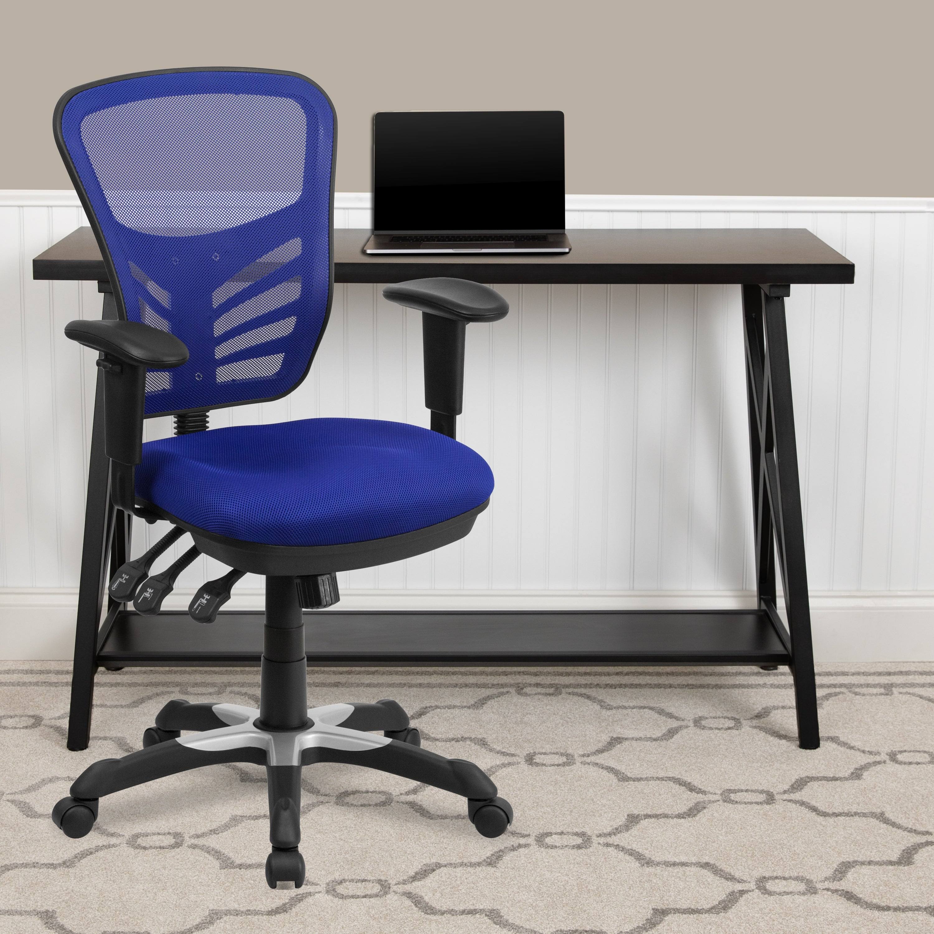 Lancaster Home Mid-Back Blue Mesh Adjustable Ergonomic Office Chair Dark Gray Mesh/White Frame