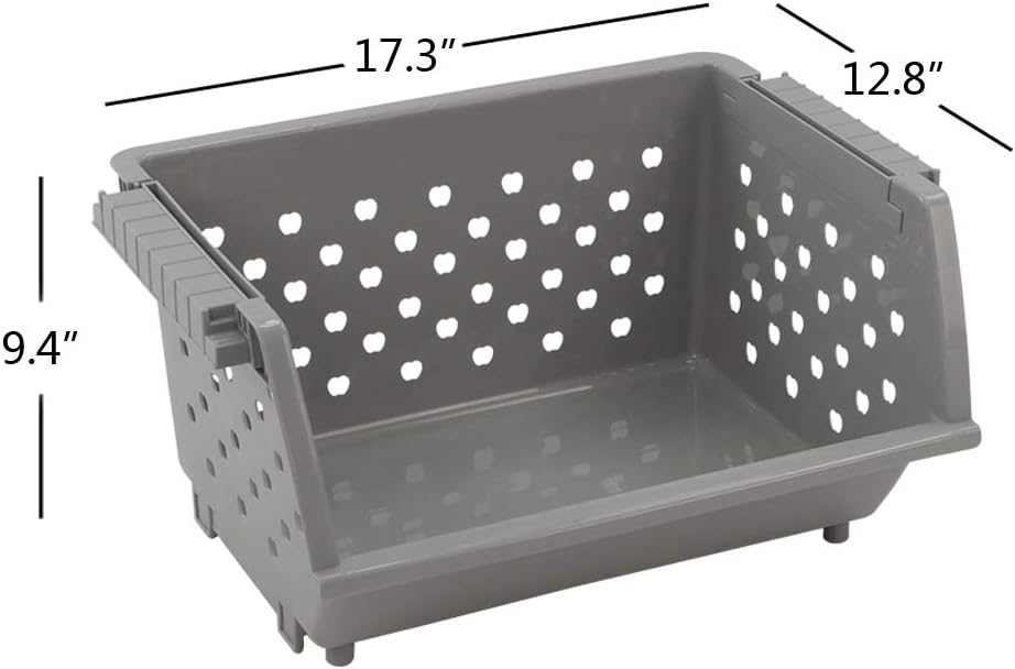 Callyne Gray Plastic Stacking Organizer Basket, Stackable Storage Basket, Set of 3 Pack of 2