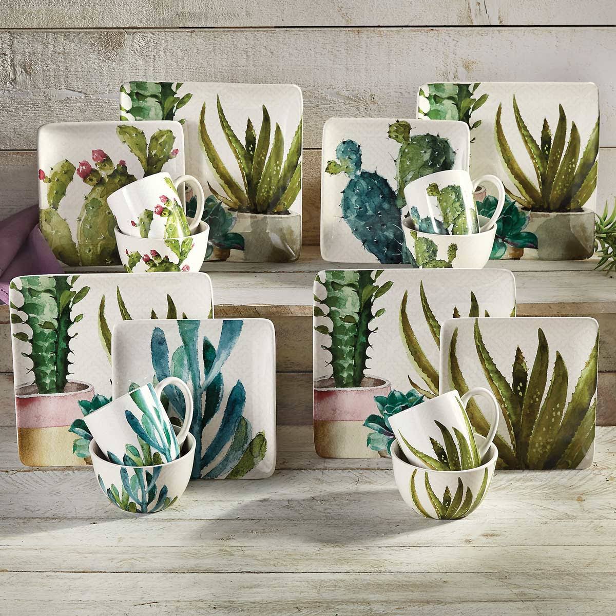 Succulent Cactus Mugs - Set of 4 - Black Forest Decor