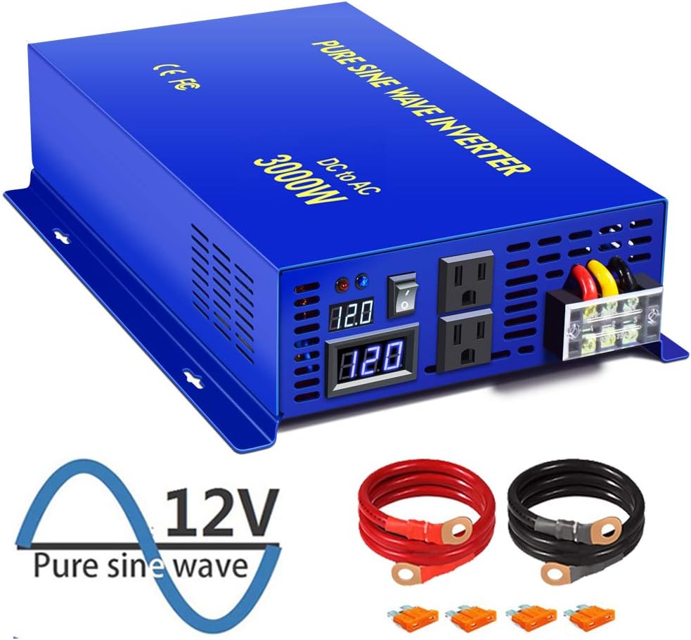 XYZ INVT 3000 Watt Inverter Pure Sine Wave, Power Inverter 12V to 110V 120V, dc to ac Inverter 3000W, with Hardwire Terminal, Surge 6000W, for Solar System. (3000W 12V 120V)