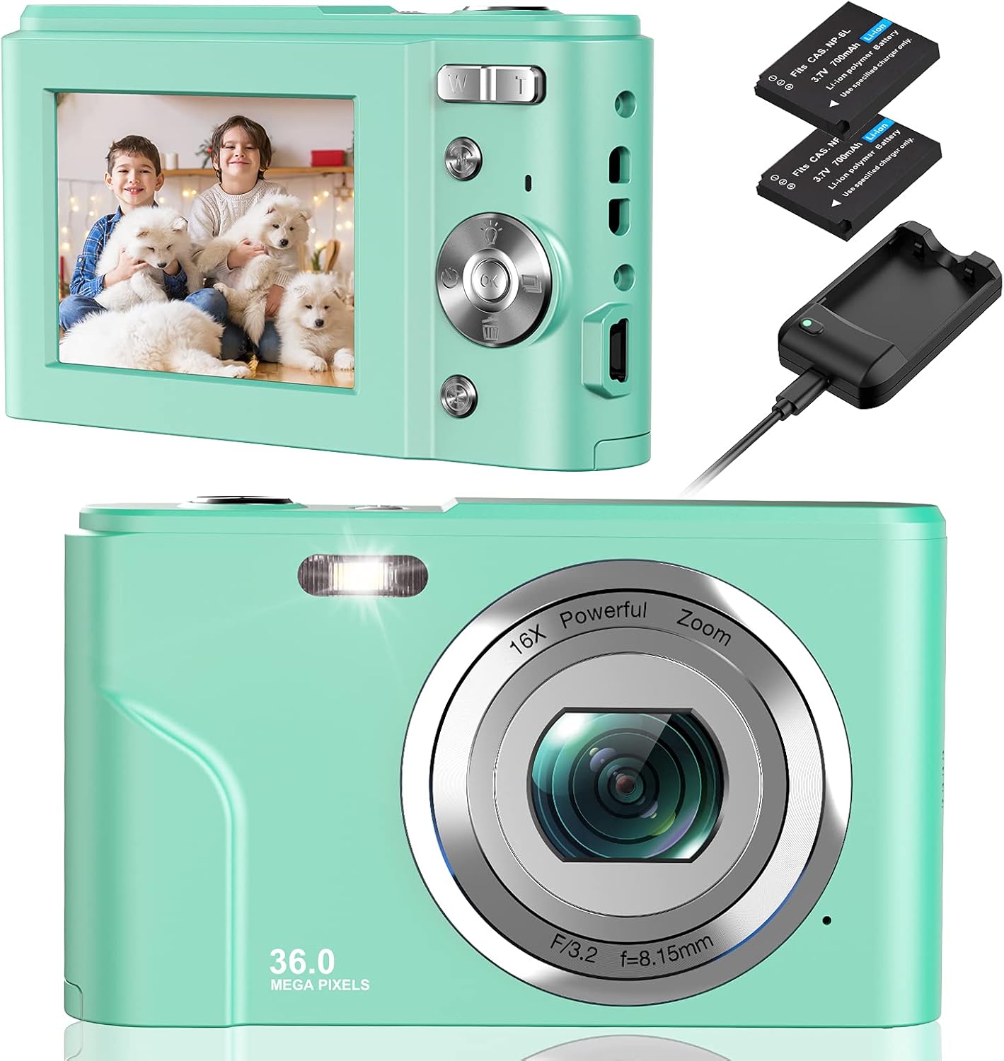 Digital Camera, NEZINI 2 Charging Mode Mini Kids Camera, Full HD 1080P 36MP 2.4 Inch LCD Vlogging Camera for Kids, 16X Zoom Compact Pocket Camera Point and Shoot Camera for Kids Beginners (Blue) Pack of 2