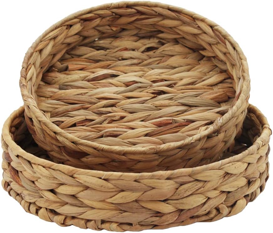 Fruit Tray Weaving by Grass, Round Bins for Vegetable, Arts and Crafts. Pack of 2