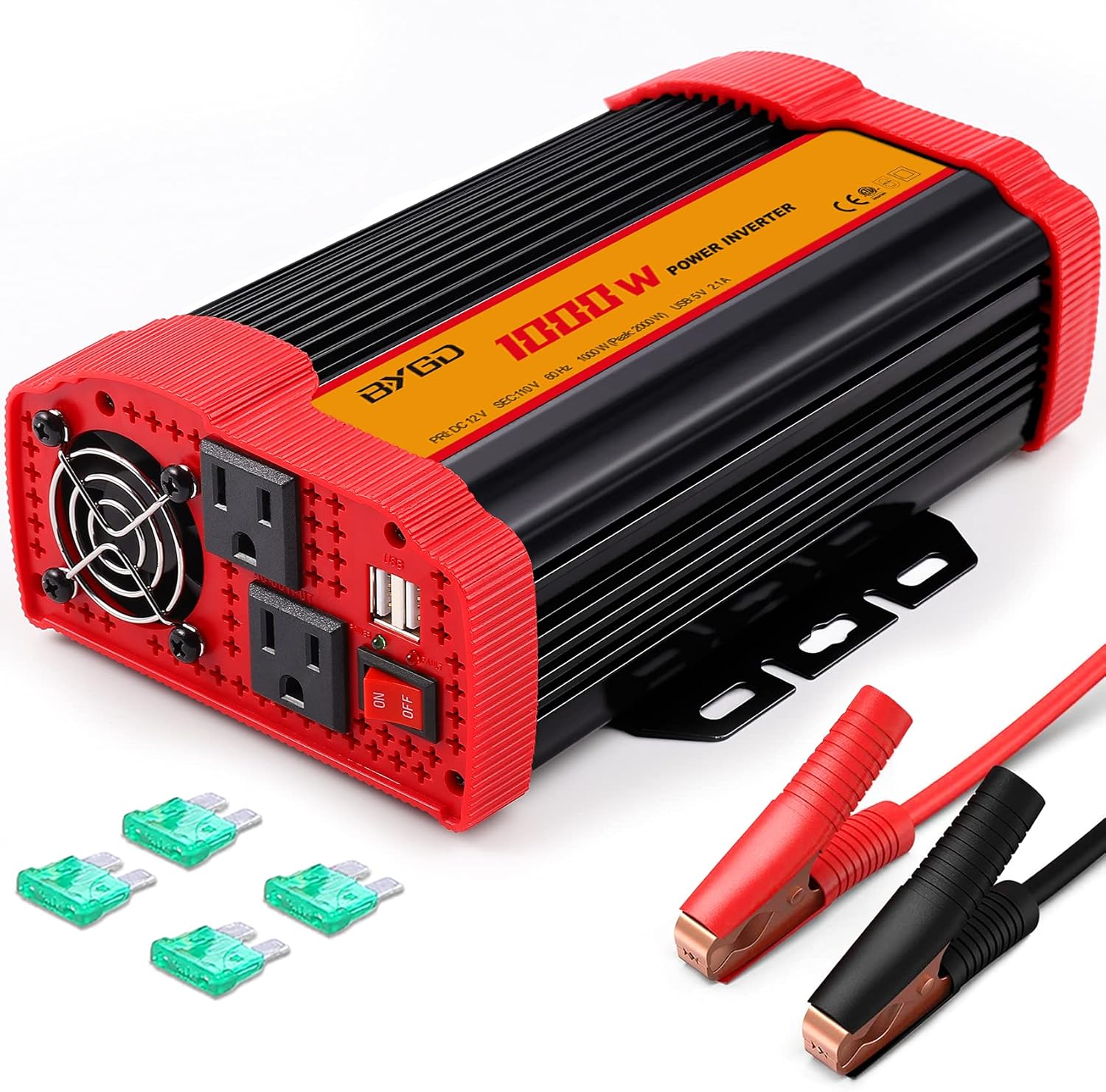 1000W Car Power Inverter DC 12V to 110V AC Converter and Peak Power 2000W Car Inverter with 2 x 2.1A Dual USB Ports Quick Car Charger and 2 AC Outlets, Solar Inverter ETL Listed Pack of 2