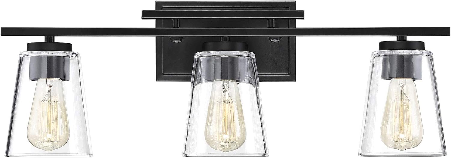 Savoy House 8-1020-3-BK Calhoun 3-Light Bathroom Vanity Light in a Black Finish with Clear Glass (24