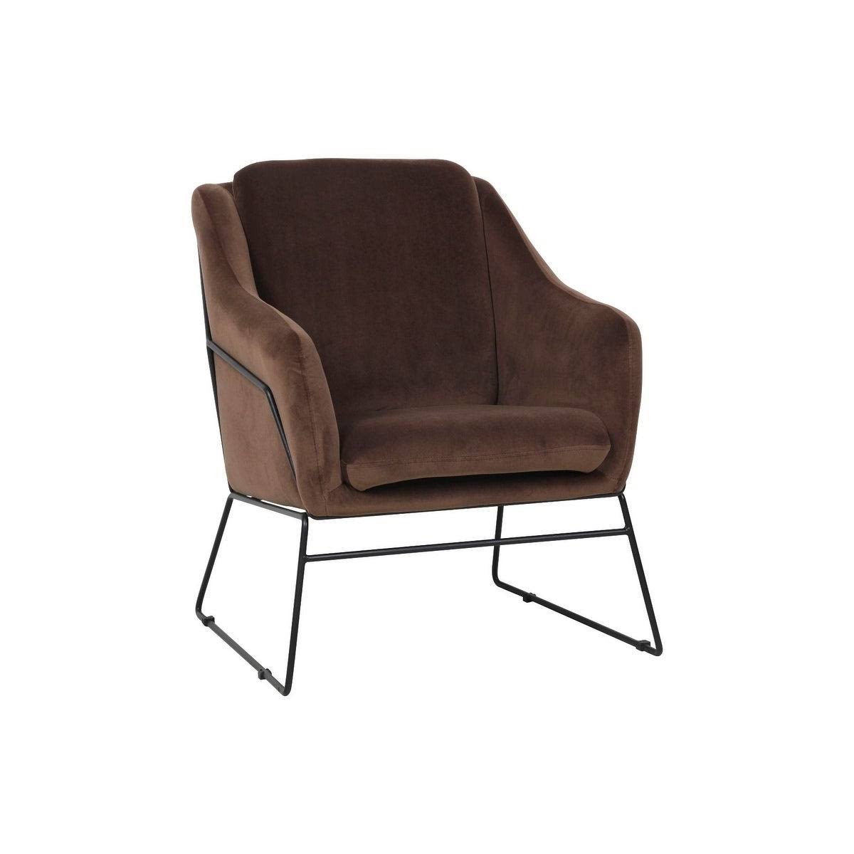 LeisureMod Harmony Modern Living Room Velvet Accent Armchair with Metal Frame in Coffee Brown