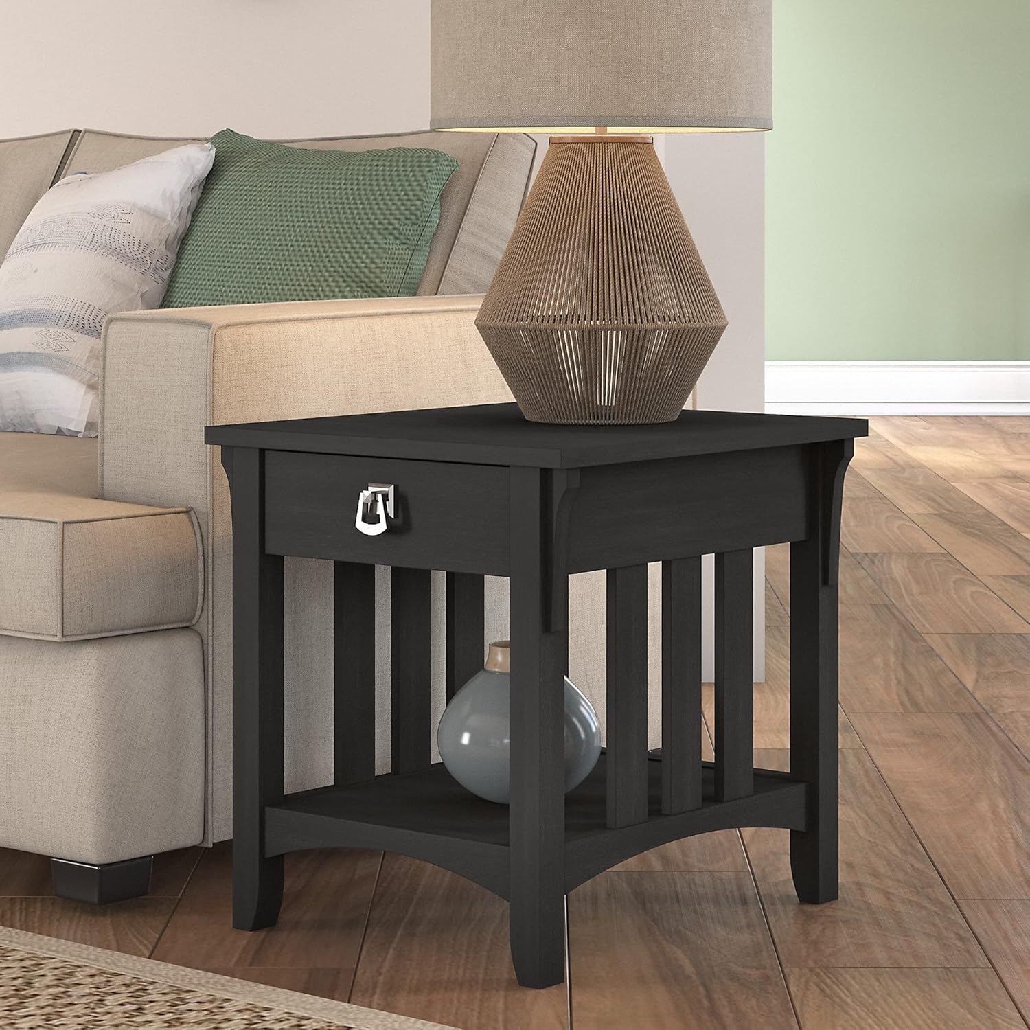 Bush Furniture Salinas End Table with Storage, Vintage Black