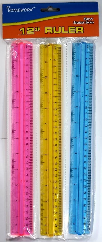 3 Pack Finger Grip Ruler Plastic 12x22 Case Pack 48