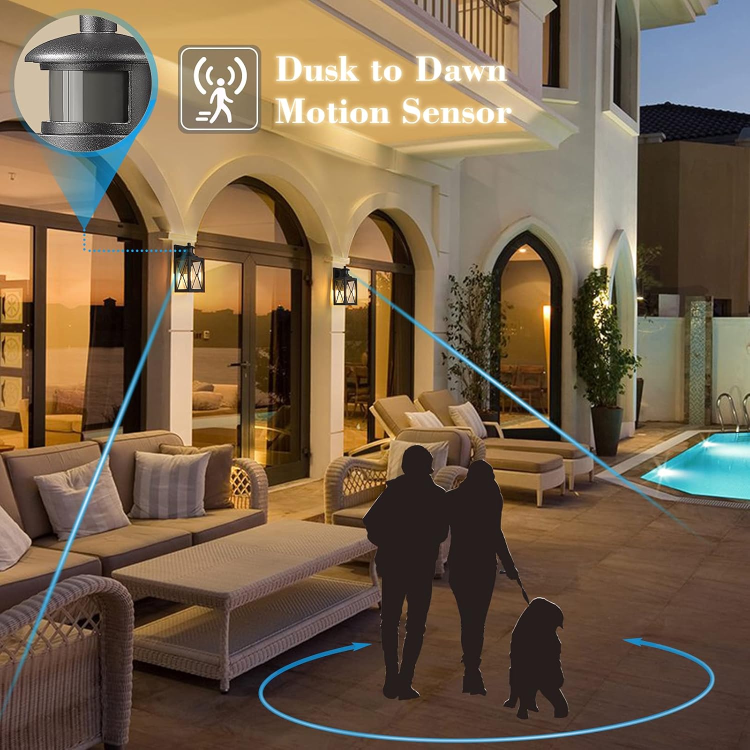 Zeyu 2-Pack Outdoor Motion Sensor Wall Lights, Outdoor Porch Light Dusk to Dawn, Black Finish with Clear Glass, ZW30B-SE 2PK BK