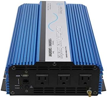 AIMS Power PWRI150024S Pure Sine Power Inverter, 1500W Continuous Power, 3000W Surge Peak Power, 24V DC Input, Pure Sine Wave, USB Port, Triple AC Receptacles, On/off Switch