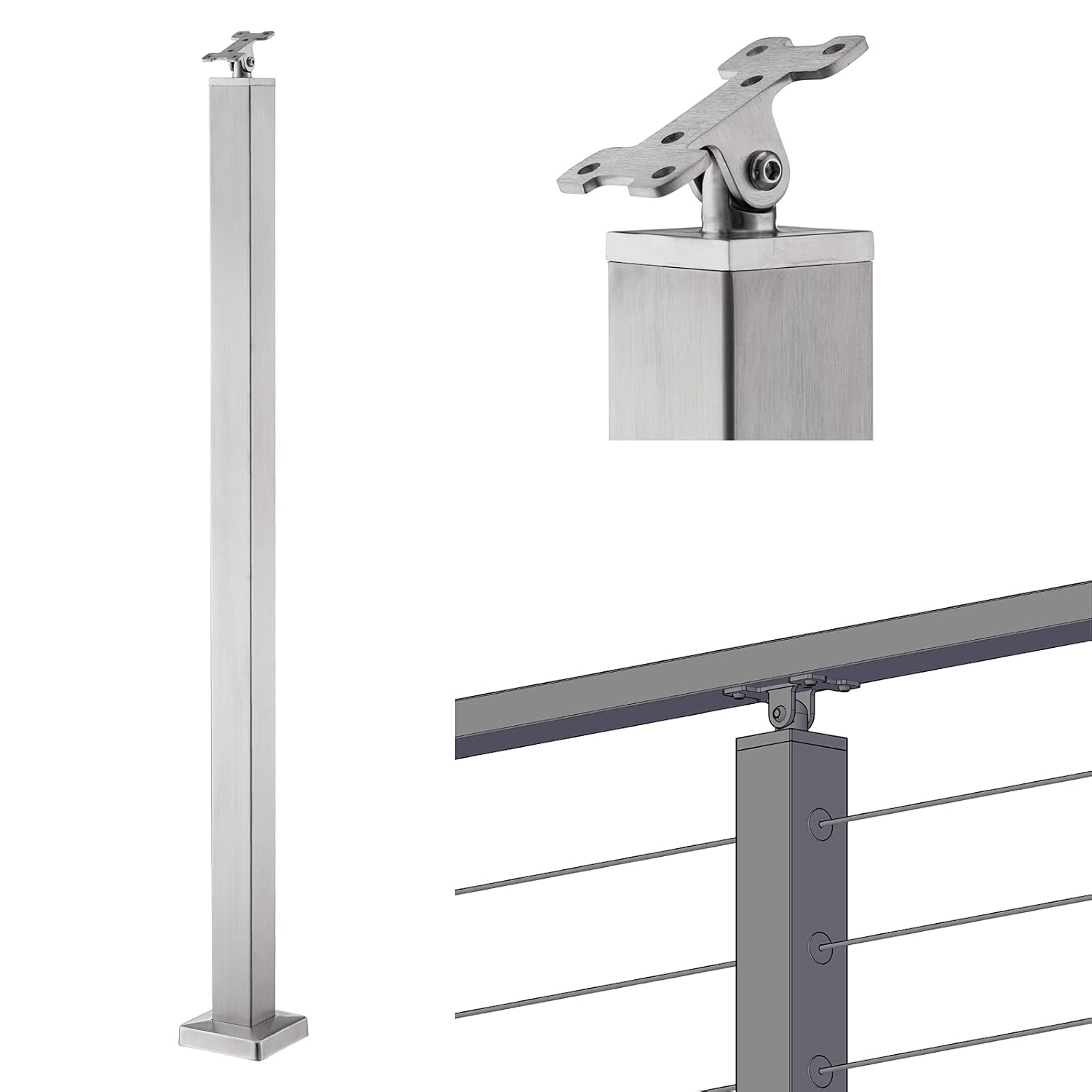 Senmit Cable Railing Post with Angle Adjustable Bracket- 42