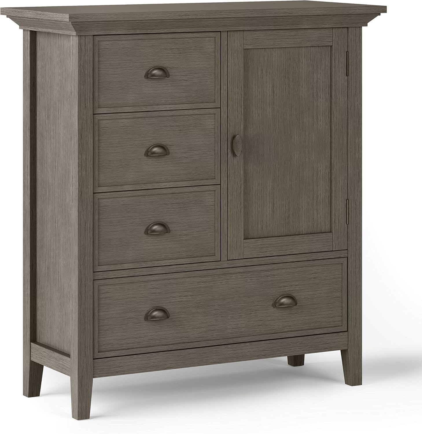 SIMPLIHOME Redmond SOLID WOOD 39 inch Wide Rustic Medium Storage Cabinet in Hickory Brown, with 3 Small Drawers, 1 Large Drawer, Large Cabinet Space Behind 1 Side Door