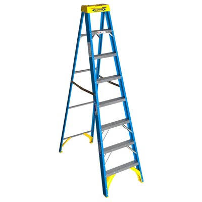 8 ft Fiberglass Step Ladder with 225 lb. Load Capacity Werner Finish: Blue 6008