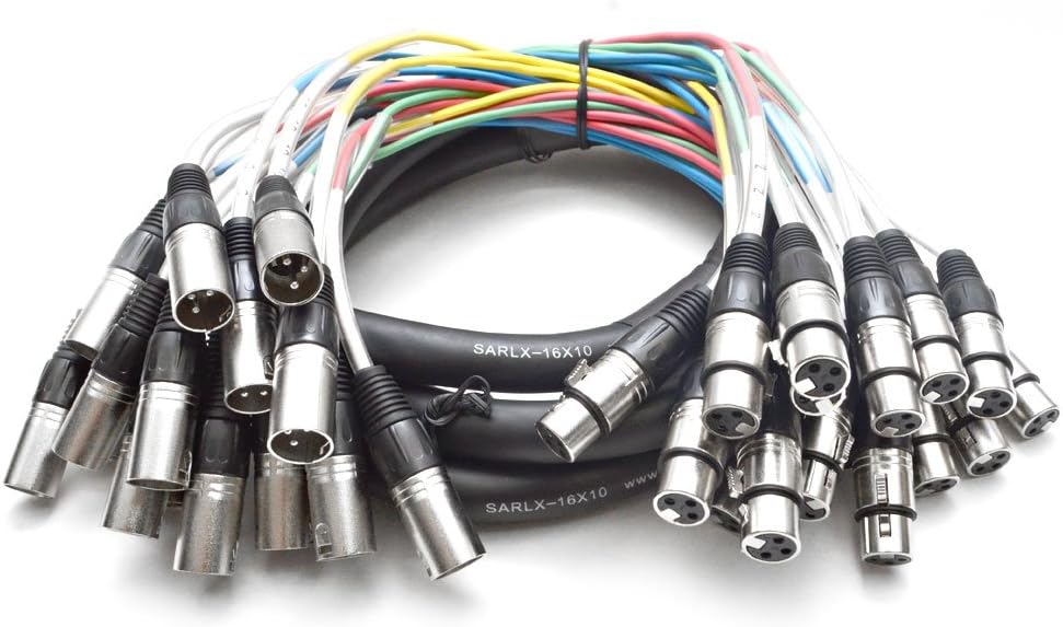 Seismic Audio - 16 Channel XLR Snake Cable - 10 Feet Long - Pro Audio Snake for Live Live, Recording, Studios, and Gigs - Patch, Amp, Mixer, Audio Interface 10' Pack of 2