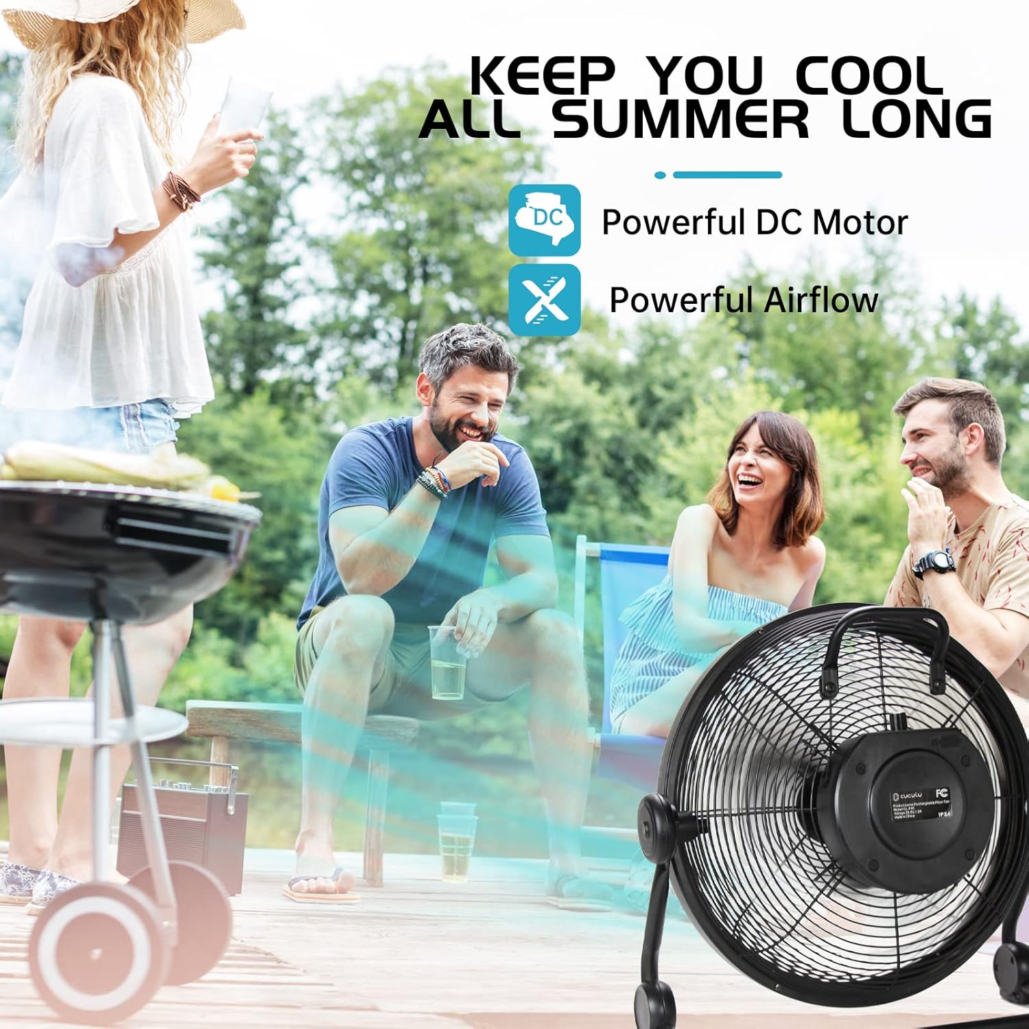 Rechargeable Battery Operated Fan, 15000mAh Battery Powered Fan 12'' Cordless Fan with Metal Blade, High Velocity Portable Fan for Garage, Backyard, Camping, Travel.