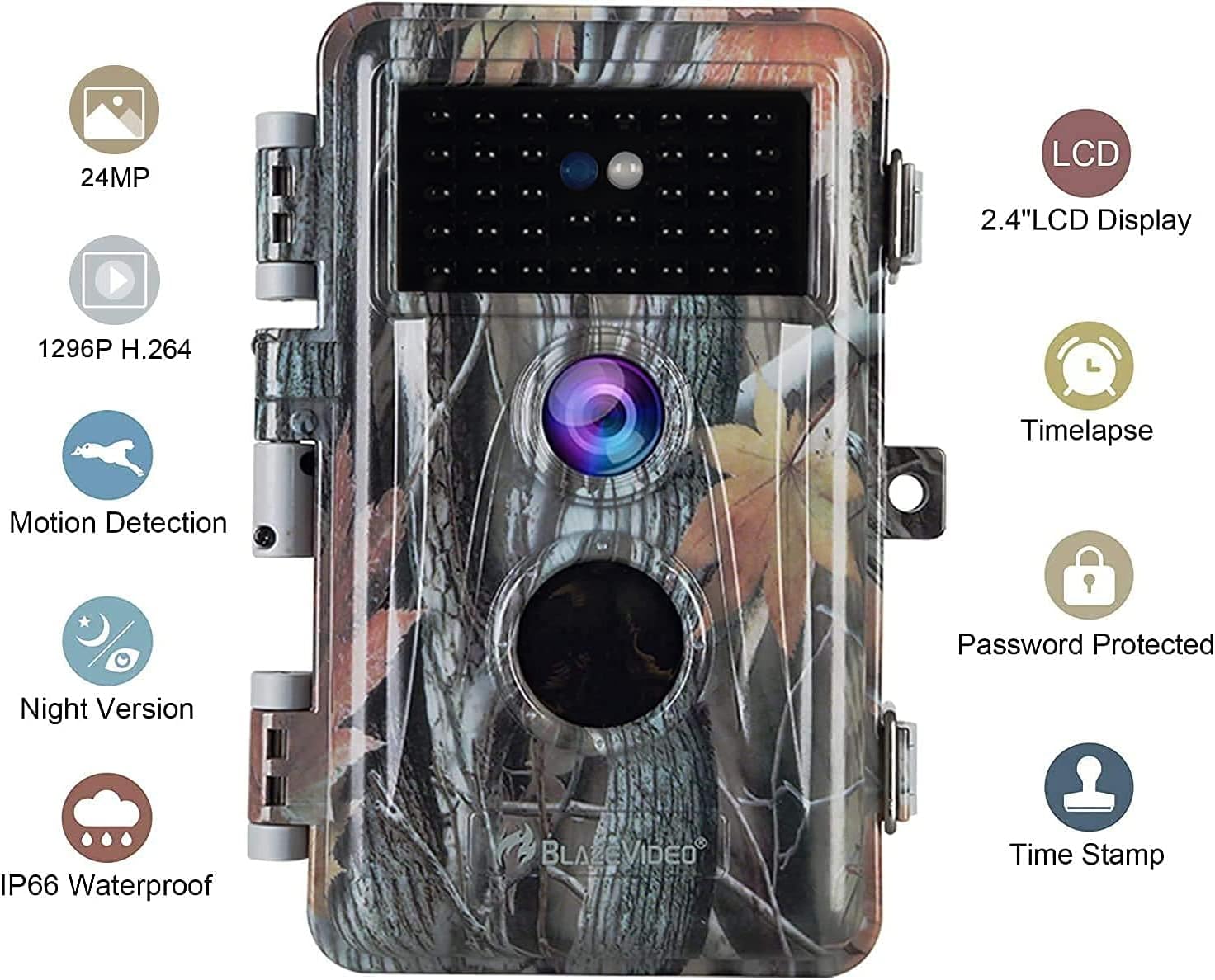 [2022 Update] 2-Pack Night Vision Game Trail Cameras 24MP 1296P H.264 MP4 Video No Glow Deer Hunting Cams IP66 Waterproof & Password Protected Motion Activated Photo & Video Model Time Lapse