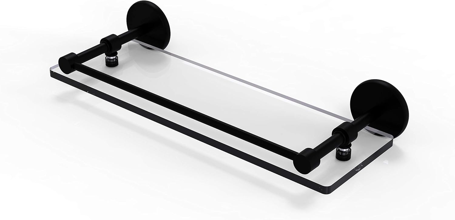 Allied Brass P1000-1/16-GAL 16 Inch Tempered Gallery Rail Glass Shelf, Matte Black